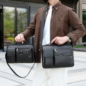 Sac à main d'affaires en cuir PU imperméable, sac messager pour homme, sac de voyage, sac à bandoulière grande capacité - Product Image 6