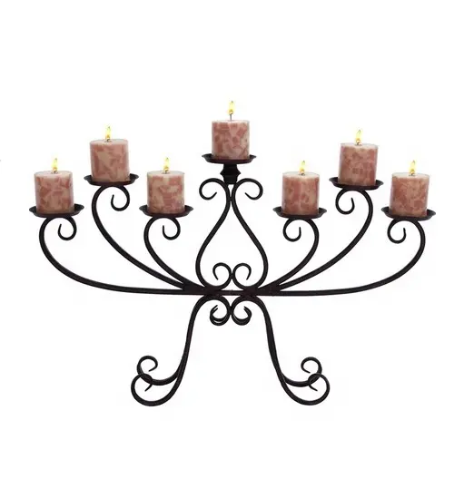 Wrought Iron 7 Arms Pillar Candle Holder For Christmas & Home Decor