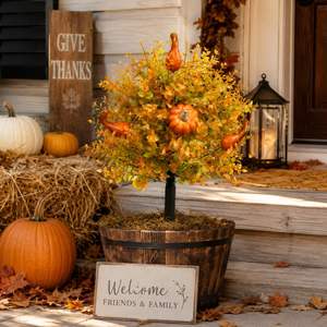 Décoration de jardin extérieure pour Thanksgiving, piquet de jardin de 22 pouces, arbuste à feuillage d'automne, topiaire artificielle en forme de citrouille d'automne - Product Image 3