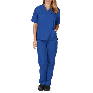 Conjunto de Uniforme Médico Azul Marino para Mujer, Blusa con Cuello en V y Pantalones, Uniforme de Hospital, Material de Lona - Product Image 2