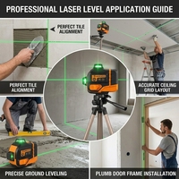 Kit de niveaux laser croisés de précision professionnels industriels 12V pour intérieur et extérieur, nivellement manuel, faisceaux verts, précision ± 1 mm/5 m