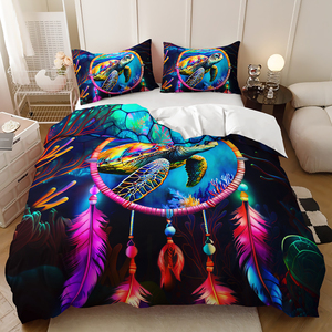 Ensemble <span class=keywords><strong>de</strong></span> housse <span class=keywords><strong>de</strong></span> <span class=keywords><strong>couette</strong></span> pour chambre à coucher imprimé sur le thème du loup, <span class=keywords><strong>attrape</strong></span>-rêves ethnique bleu - Product Image 5