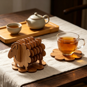 Ensemble de sous-verres en bois en forme de mouton, amovibles, empilables, multi-couche de 3 mm, écologiques, mignons, pour tasses à café, tasses à thé, usage domestique - Product Image 2