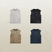 Débardeur de lavage en détresse teint à la cire à bord dispersé, t-shirt vintage sans manches rétro tendance de la rue américaine pour hommes