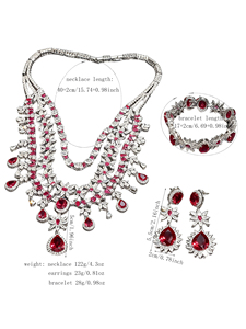 <span class=keywords><strong>Set</strong></span> di Gioielli con Frange Floreali, Collana, Orecchini e Bracciale in Zirconia Rosso Rubino e Verde Smeraldo, per Matrimoni e Feste Nuziali - Product Image 6