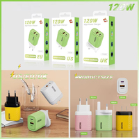 Nouveau chargeur mural super rapide 120W avec ports USB-C et USB-A, compatible EU/US/UK, adaptateur de voyage pour téléphone