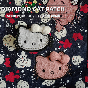 Ngành công nghiệp kim cương mèo phim hoạt hình động vật may trên các bản vá lỗi chiffon vải cắm thêu Bow với không có trở lại keo - Product Image 2