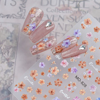 3 feuilles d'autocollants pour ongles à fleurs séchées vintage, autocollants auto-adhésifs pour nail art aux motifs de fleurs sauvages colorées