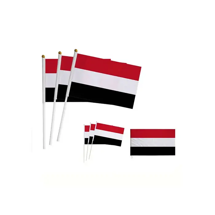 Großhandel Hot Sale Polyester Stoff Kampagne Kleine Größe Jemen Jemen Hand winken Flagge mit PVC-Stange