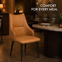 Fauteuil de salle à manger moderne en cuir à dossier haut et accoudoirs ailés, avec coussin épais et pieds en métal, rembourré, élégant pour hôtel, restaurant, maison