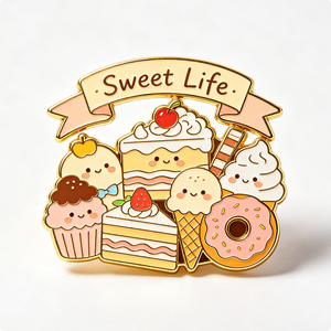 Épinglette en métal émaillé motif dessert mignon, imprimée en typographie, plaquée or, simple face, objet de collection, cadeau, décoration - Product Image 2