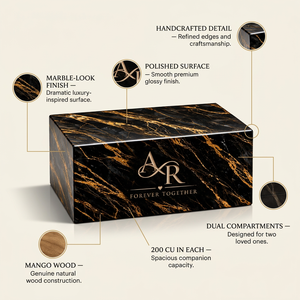 Urna Funeraria Doble Personalizada de Madera de Mango Negra con Patrón de Mármol, Grabada a Medida, de 200 Pulgadas Cúbicas, para Cenizas de Dos Personas - Product Image 2
