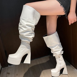 Bottes à plateforme longues pour femmes, grande taille 46, coupe large, tige extra large, bottines au-dessus du genou, talons hauts et épais, chaussures pour femmes - Product Image 1