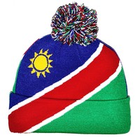 Nouveauté : Bonnet en tricot avec drapeau de la Namibie pour femmes et hommes, bonnet à pompon, bonnet d'hiver chaud, doux, extensible, pas cher, vente en gros personnalisée