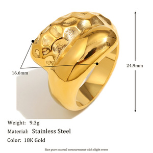 Chunky Textured Stainless Steel <b>Statement</b> <b>Ring</b> 18K Gold Plated Waterproof Stackable Fashion Finger Jewelry For Women - Product Image 5