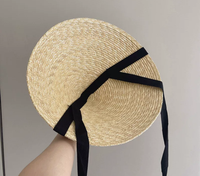 Chapeau Bob en Paille de Blé Tressée Style Champêtre avec Cordon de Serrage, Grand Bord, Protection Solaire UV pour l'Été et les Voyages en Extérieur