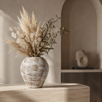 Vase sphérique en céramique texturée Art Déco, finition vieillie, support moderne décoratif pour fleurs séchées, logo personnalisé, pour la maison, le salon, Pâques