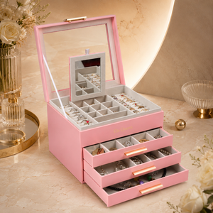 Large Capacity PU Jewelry Storage <b>Box</b> with <b>Mirror</b> Drawer Organizer Case for Rings Necklaces Earrings and Premium Gift Collection - Product Image 1