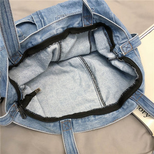 Wholesale <strong>Retro</strong> <strong>Tote</strong> Bag Large Capacity Cowboy Shopping Bag College Wind Canvas Shoulder Bag - Product Image 4