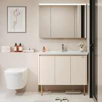 Meuble de salle de bain sur pied ARROW moderne en acier inoxydable grande capacité avec vasque en céramique et miroir LED