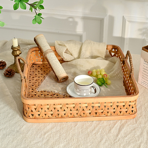 Plateau de rangement en rotin tressé et bambou pour assiettes de dîner et vaisselle de fête, style ferme, pour cuisine et maison - Product Image 4