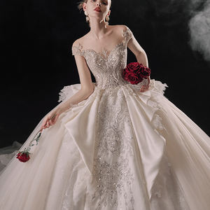 Robe de mariée de luxe de Dubaï, nouvelle collection de robes de mariée, 100% photos réelles, manches courtes, robe de mariée <span class=keywords><strong>arabe</strong></span> Lsmx057 - Product Image 5