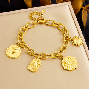 Fashion Charm Bracelet Gold Plated Zinc Alloy Heart Sun Pendant Unisex Gift Jewelry B1644 - Product Image 1