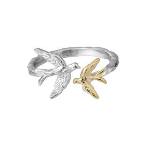Groothandel Fijne Sieraden S925 Sterling Zilver Tweekleurig Onregelmatige Textuur Vogel Wijsvinger <span class=keywords><strong>Ring</strong></span> voor Vrouwen - Product Image 1