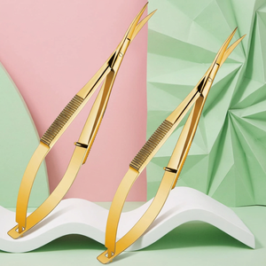 Tijeras Profesionales de Belleza al por Mayor, de Acero Inoxidable con Recubrimiento Dorado, para Cejas, con Hoja Curva Afilada, para Diestros, con Mecanismo de Resorte, para Manicura - Product Image 2