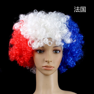 Perruque Jumbo Drapeau Français Personnalisée pour les Fans de Football Perruque Afro pour les Jeux Sportifs <span class=keywords><strong>Match</strong></span> de Football Accessoire de Soutien Halloween Fête Patriotique - Product Image 1