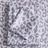 Parures de draps en satin imprimé léopard avec logo personnalisé, ensemble de literie luxueux et soyeux pour la maison et l'hôtel, drap plat, drap-housse, taies d'oreiller