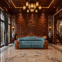 Ensemble de canapés en bois massif de style royal européen, meubles de salon sculptés à la main de haute qualité pour villa et manoir