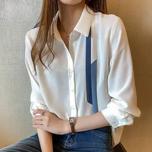 Blusa feminina folgada com gola virada, camisa para trabalho e escritório, primavera e outono, vintage, 18114 # - Product Image 2