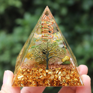 Kogiya Crystal Pyramid Resin Epoxy <b>Craft</b> With Copper Tree And Gold Shards Desktop Ornament For Home Decor - Product Image 1