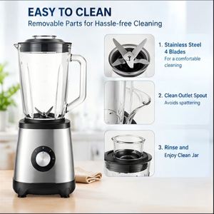 Nueva Licuadora de Mesa Eléctrica Automática de 350-1800W y 5 Velocidades, Vaso de Vidrio de 1.5L, Carcasa de Acero Inoxidable, para Preparar Smoothies - Product Image 5