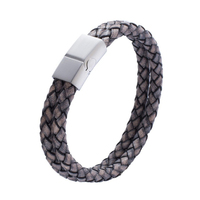 Bracelet en cuir de Python Double couche en acier inoxydable pour hommes, nouveaux Designs de bijoux faits à la main de luxe