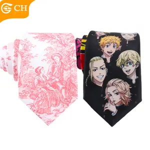 Profesyonel kravat üreticisi sıcak satış dijital baskılı karakter-portre kravatlar özelleştirilmiş Anime hayranları Polyester baskılı kravatlar