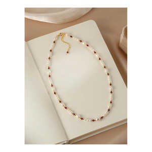 WENCHI Female Fine Jewelry <b>Sets</b> White Natural Pearl <b>Bracelet</b> Necklace Collarbone Chain French Garnet Elegant Stylish 30g - Product Image 2