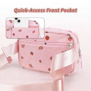 Riñonera de Pana Rosa Fresa para Niñas, Personalizada, Estilo Vintage, Compacta y Ligera, Bolsa de Cintura Cruzada - Product Image 4