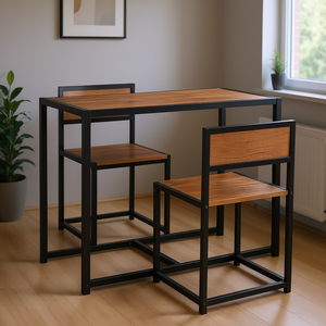 Ensemble de table à manger industrielle marron rustique, 3 pièces, design moderne et compact pour les petits espaces, meubles de maison - Product Image 2