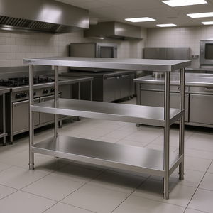 Table de préparation alimentaire en acier inoxydable Vevor, 18 x 48 pouces, trois niveaux, robuste, plan de travail de cuisine commerciale - Product Image 2