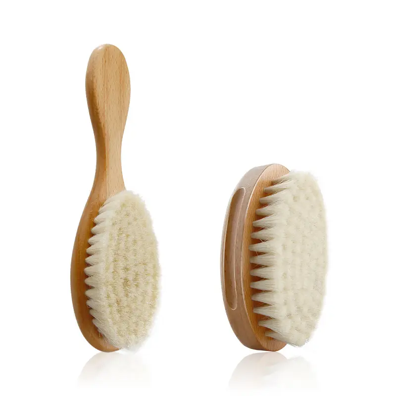 उच्च गुणवत्ता निजी लेबल बीच की लकड़ी संभाल बहु-समारोह बाल ब्रश बच्चे की त्वचा बालों की देखभाल सेट पुरुषों दाढ़ी ब्रश