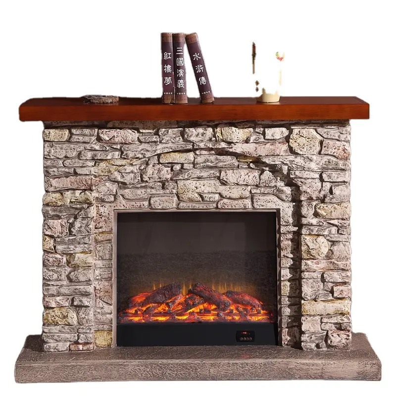 European retro culture country stone electric fireplace for warming house and decoration