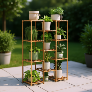 Soporte de madera para plantas de varios niveles, capacidad para 11 macetas, para jardín, balcón, patio, estante de exhibición de flores, diseño minimalista moderno - Product Image 2