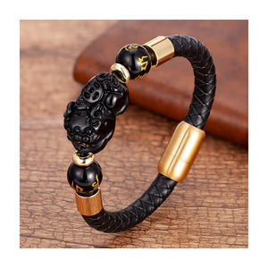 Pulseras Pixiu de cuero y acero inoxidable Brave Lucky Charms pulsera de piedra magnética hombres joyería - Product Image 1