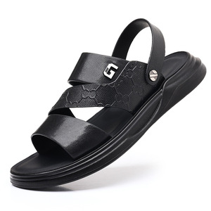 FASHION Genuine Leather Open Toe Walking Sandals Breathable <b>Hook</b> & Loop Closure Summer Men's <b>Shoes</b> - Product Image 1