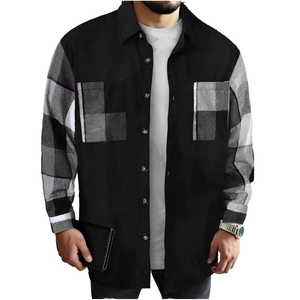 Custom Logo Men's Long Sleeve Smart Casual <b>Shirts</b> Summer Woven Spliced Plaid Design Pockets Breathable 100% Polyester ODM New - Product Image 1
