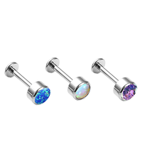 Pendiente de titanio ASTM F136 con circonita y ópalo, corte Asscher, rosca interna, para perforación de oreja, labret de boda
