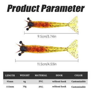 Leurre souple artificiel en PVC <span class=keywords><strong>pour</strong></span> la pêche au bar, imitation crevette, 9,5 cm, 11,5 cm, 5 couleurs, prix usine OEM ODM, <span class=keywords><strong>pour</strong></span> eau salée - Product Image 4