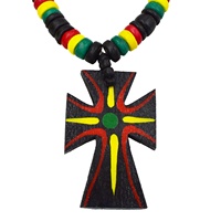 Collar de Coco Jamaicano, Estilo Hip-Hop, con Cuentas de Coco, Estilo Reggae Rasta, con Colgante de Madera Pintada con Cruz, para Hombre